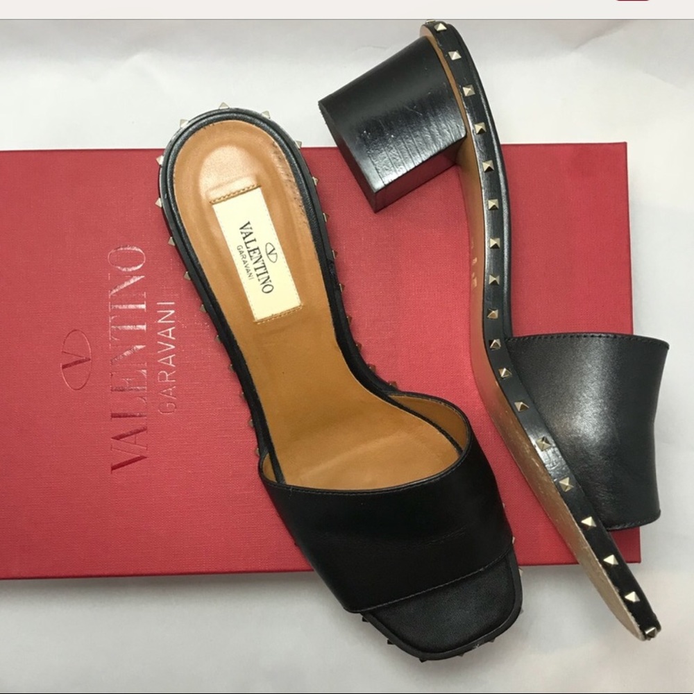 Valentino Rock Stud Slide Sandal 37.5 black